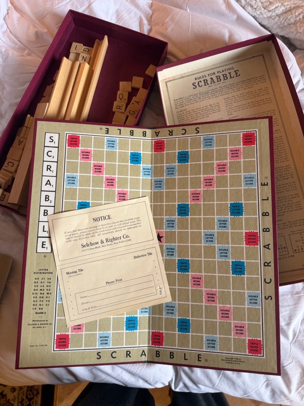 Vintage Scrabble Board Game - Burgundy & Beige